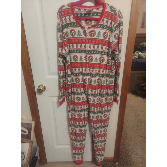 Buc-ees Adult 2X Christmas Pajamas PJ Waffle Knit Zip One Piece Santa Beaver - Picture 3 of 15